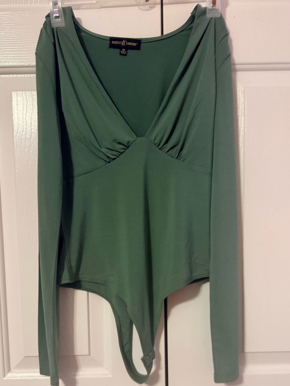 Almost Famous Olive Green V-Neck Long Sleeve Bodysuit